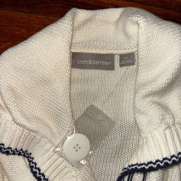 Croft &‎ Barrow Cream Cable Knit Cardigan Sweater Black Trim Womens XL - Picture 3 of 5